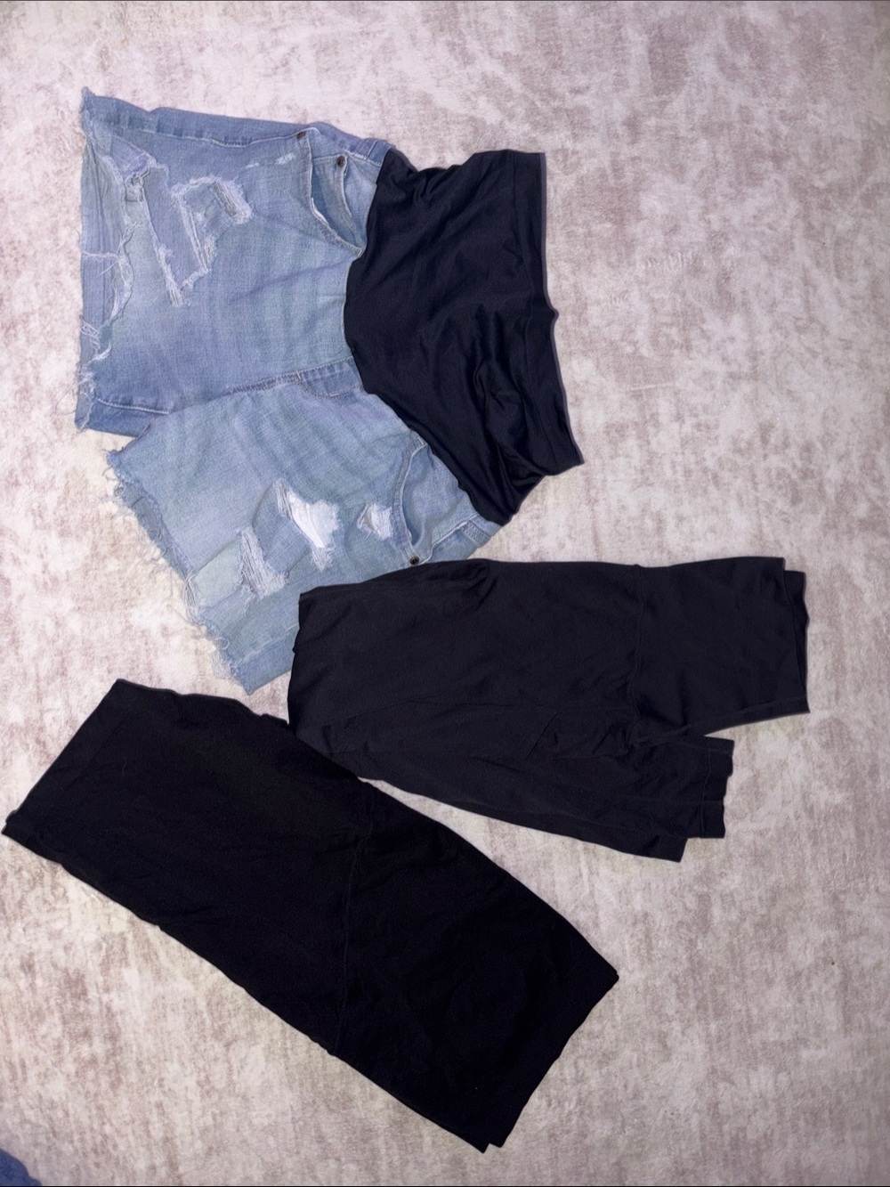Sonoma Black Maternity Shorts and Leggings Set with Light Wash Denim Shorts